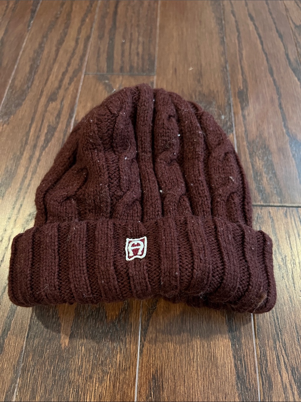 Etienne Aigner Burgundy Cable Knit Beanie